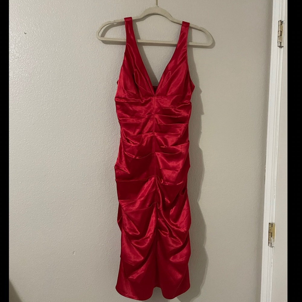 Red satin dress